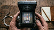© ayatullah - Vintage camera showing a reflection of beautiful colorful stained glass church windows