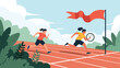 © Rowan - Two female athletes compete on a running track with one carrying a clock representing time management and deadline pressure.
