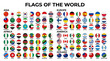 © Whole - Flags of the world vector chart featuring Europe, America, Asia, Africa, Oceania circular icons, colorful national flag symbols, educational global diversity infographic vector illustration design