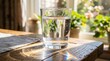 © Heshan - Glass of clear water on a wooden table by the window