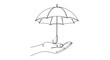 © Line Galaxy - Open umbrella balanced on fingertips line art illustration white background body part travel accessory