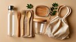 © AZ Studio - Reusable eco-friendly lunch set with glass bottle, bamboo cutlery, and cloth bag