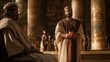 © Hovhannes - Biblical story, Nehemiah stands before King Artaxerxes in Susa, his humble service with the cup masking a bold request, as royal splendor contrasts with a hidden burden to restore Jerusalem.