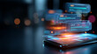 © Kateryna - Floating hologram composition of a glowing AI search interface with conversational chat bubbles query indicators and insight panels above a clean bright platform AI search