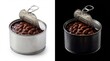 © Muhammad - Open tin can of baked beans in tomato sauce, shown on both white and black backgrounds canned food concept, protein source, ready to eat meal