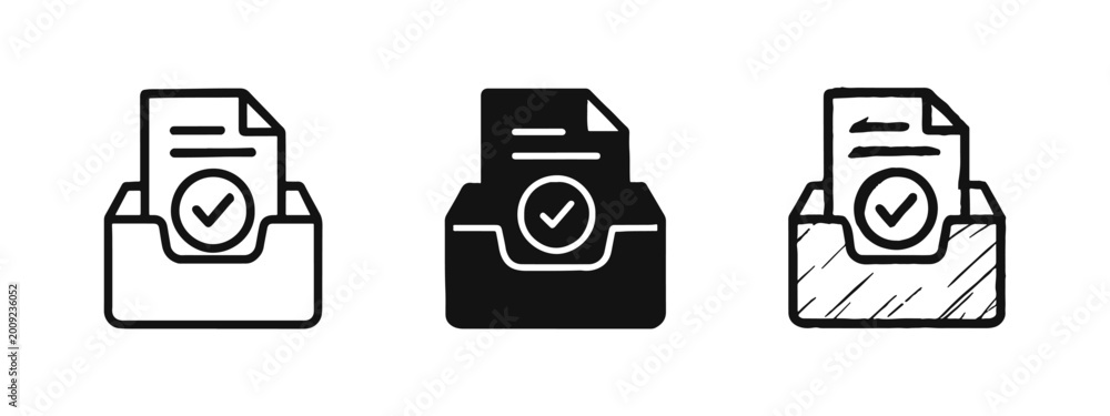 Task Inbox Logo Completed task inbox icons in outline, solid, and hand-drawn styles ...