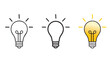© Nayon - Three different stylized light bulb icons representing an idea or solution with glowing and outline variations isolated on transparent background