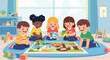 © Glock - Diverse group of children playing together on a colorful rug.
