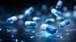 © habbi - A futuristic blue and white capsule with glowing effects on a dark background with other capsules scattered around