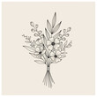 © Etikomala - Elegant floral bouquet illustration with delicate line art and intricate details.