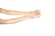 © Рудой Максим - Woman thoroughly washing her hands isolated on white background. Soap foam on female hands.
