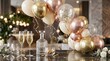© Viacheslav - Glass and balloons in an elegant arrangement, festive still life with transparency, reflections and celebratory mood, strong commercial appeal for parties, events and modern design themes, soft