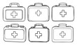 © MdBiplob - First aid kit set with black line art on white background featuring medical, emergency, readiness with iconography and symbolism