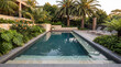 © Sekai - Elegant rectangular pool minimal stone steps framed by luxury landscape architecture modern outdoor design