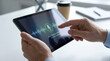 © Watercolor_Kawaii - Voice assistant active on tablet screen with hands interacting, digital voice recognition technology in use, modern workspace with coffee cup and notebook in background