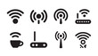 © MDABDUR - Network hardware and wireless transmission tower icon set for telecommunication technology.
