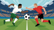 © Iconhub - Two soccer players compete for possession of the ball in a vibrant illustrated stadium setting with a cheering crowd high quality professional detailed modern elegant stylish