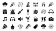 © Yuzma - Party celebration icon set black and white flat pictogram isolated on white background