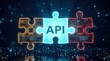 © Masque - Interlocking puzzle pieces represent an API integration concept in a futuristic tech setting.
