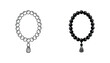 © Sonali - Traditional prayer beads with tassel icon in minimalist line art and solid black vector style for religious and spiritual design elements