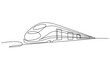 © Thuin_prodesign - Continuous line drawing of a high-speed train, sleek modern bullet train design with flowing curves, minimal outline vector illustration, transportation concept isolated on white background.