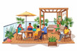 © nana - Modern Outdoor Rooftop Coworking Space with People Working