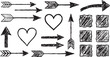 © Mend - Heart Doodle Icon Set. Heart doodle icon set with love romance valentine hand drawn sketch symbols collection in vector