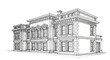 © BEKTI - Detailed Architectural Line Drawing of a Grand Historic Building Facade, Showcasing Elegant Classical and Victorian-Era Design Elements for Study and Presentation