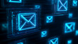 © jex - Glowing blue email icons on dark background.