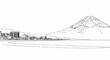 © yosh - Sketch of a coastal city skyline with a majestic mountain backdrop
