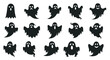 © Alija - Large collection of fifteen different black ghost silhouettes with various scary and funny facial expressions for Halloween design projects.