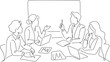 © momomi12 - ブレインストーミングやチームワークでディスカッションをする会社員のシンプルな一筆書きイラスト