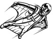 © Aksapix Studio - A dynamic illustration depicts a person engaged in extreme sports, specifically wingsuit flying. The figure is captured mid flight, descending with their arms extended to the sides, creating a sense