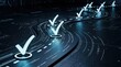 © munayem - Winding digital path with glowing checkmark icons representing project milestones and successful completion