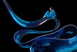 © Rendara Studio - Businesswoman seated on flowing 3D data stream in abstract digital environment
