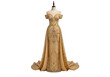 © Ai Images Stock - Elegant gold long-sleeve evening gown with intricate embroidery isolated on transparent background