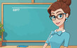 © hakule - Cartoon Female Teacher Asking Math Question in Classroom