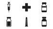 © Najma - Medical icons set with syringe, cross, and medicine vials for healthcare and pharmacy