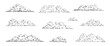 © Syuzann q - Sketch illustration of clouds with vintage pen lines. Hand-drawn sky elements with retro hatching. Windy cloud pen drawing. Vector doodles for artistic design projects and nature-themed graphics.