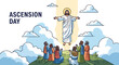 © CINTA - Spiritual illustration of Christ's heavenly ascent, depicting devoted disciples witnessing the divine journey from a tranquil hillside, symbolizing faith and grace