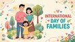 © nazmulgraphix - Cute family illustration for International Day of Families with blooming flowers and soft pastel colors background