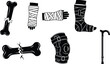 © MST MAJADA - Broken bone medical cast and cane silhouette vector illustration.