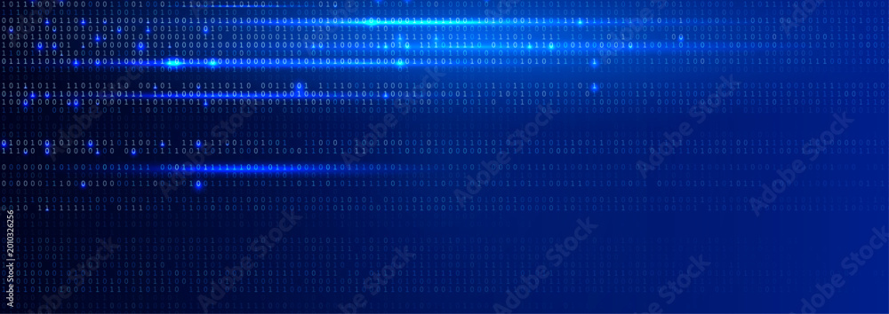 Blue Binary Code Background Glowing Digital Data Stream for AI Coding ...