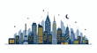 © samsudin - Stylized city skyline at night with iconic tower and crescent moon