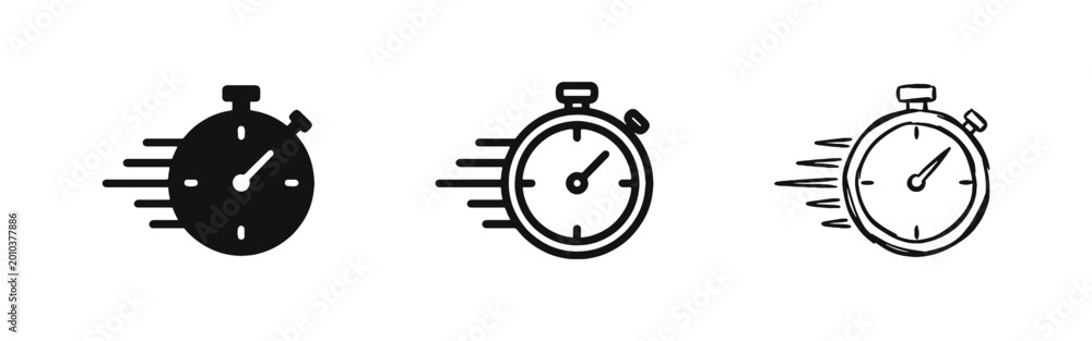 Fast Response and Speed Timer Icon Set - Time Management Stopwatch ...