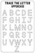 © Hurjahan Khatun - uppercase letters with tracing guide for kids, alphabet letter A to Z  prewriting dotted line of A B C D E F G H I J K L M N O P Q R S T U V W X Y Z kindergarten and preschool kids worksheet