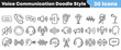 © Vectoravec - Collection of hand drawn sketch icons representing voice communication and sound audio technology