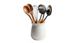 © Jonathan - Wooden spoons and metal utensils in a textured ceramic crock, isolated on transparent background