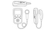 © ai tekno koncept - Fetal doppler technical drawing blueprint with front side back and top views CAD line art vector illustration