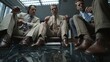 © AIPERA - Businessmen sitting in conference room discussion from low angle. Corporate meeting, team collaboration, and boardroom decision-making concept.